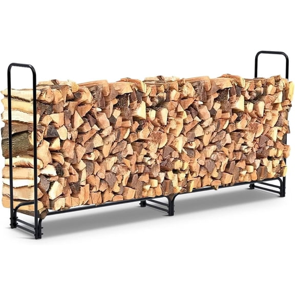 Pinypikaka Firewood Rack 8 ft Outdoor Log Holder Heavy Duty Wood Organizer Storage for Fireplace, Patio, Durable Wood Stacker, Ventilation Design - Easy Assembly