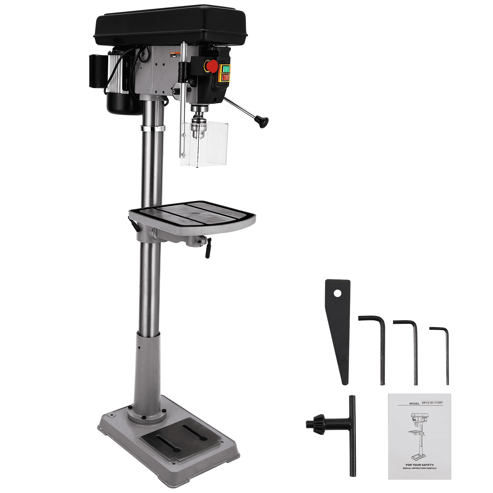 15 In Floor Drill Press, 7.5 Amp 120V Pure Copper Motor With Swing Away Safety Guard 288 3084 Rpm Variable Speed 0 45 Tilting Worktable Tabletop Drilling Machine For Wood Metal