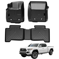 Pinypikaka Floor Mats Compatible for Toyota Tacoma Double Cab 2018-2025, TPE All Weather Vehicle Specific Fit Front 1st & 2nd Row Car Floor Liner Accessories Black