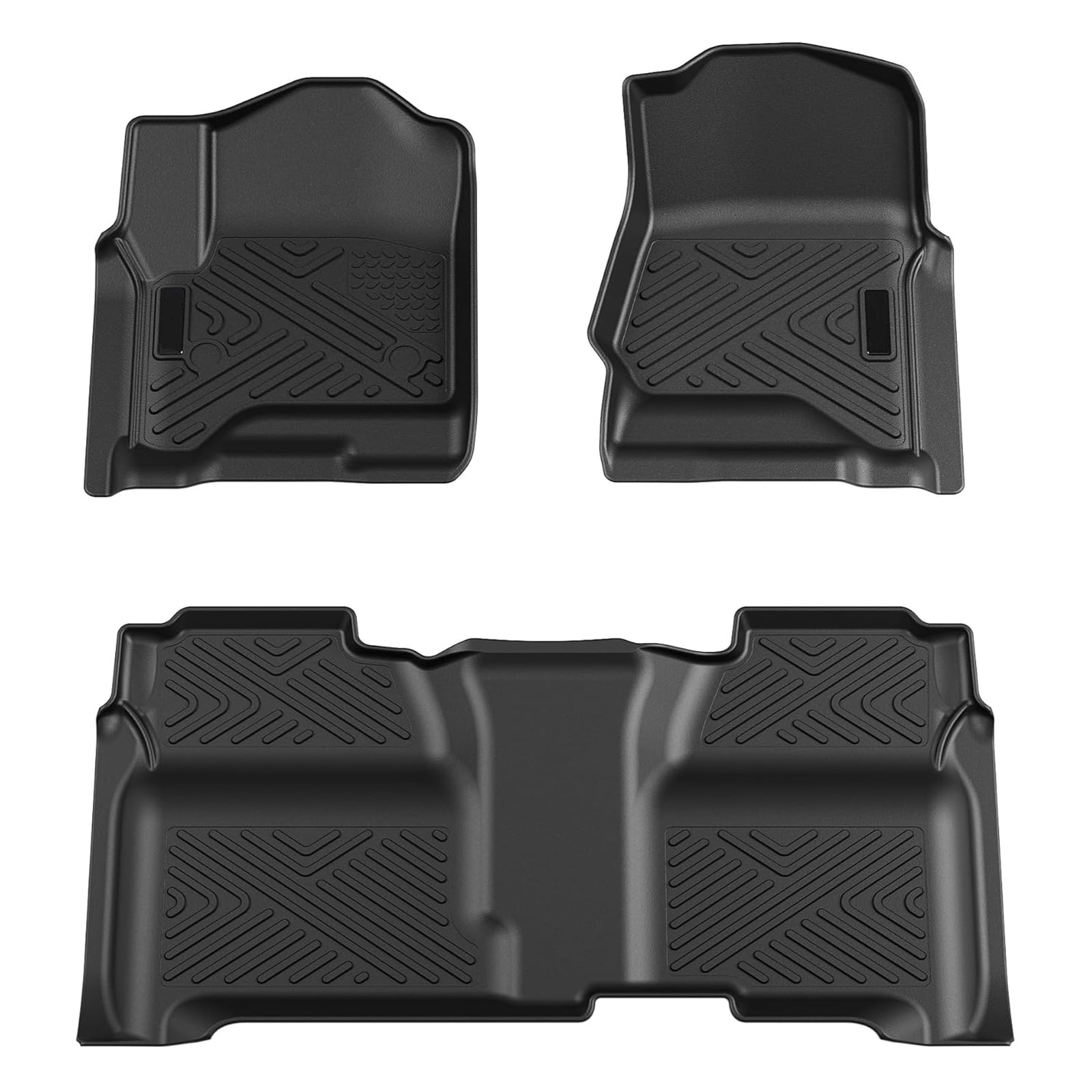 OEDRO All-Weather Floor Mats For Chevy Silverado/GMC Sierra 1500/2500HD/3500HD Crew Cab (2014-2019) - Black TPE, Full Set