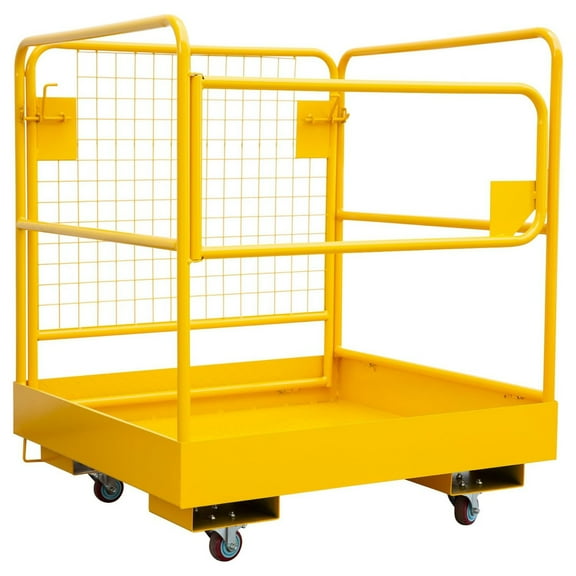 Pinypikaka Forklift Safety Cage, 36"x36" Lift Basket, Heavy Duty Forklift Man Basket 1200 LBS Capacity with 4 Wheels, Foldable Work Platform for Most Aerial Work