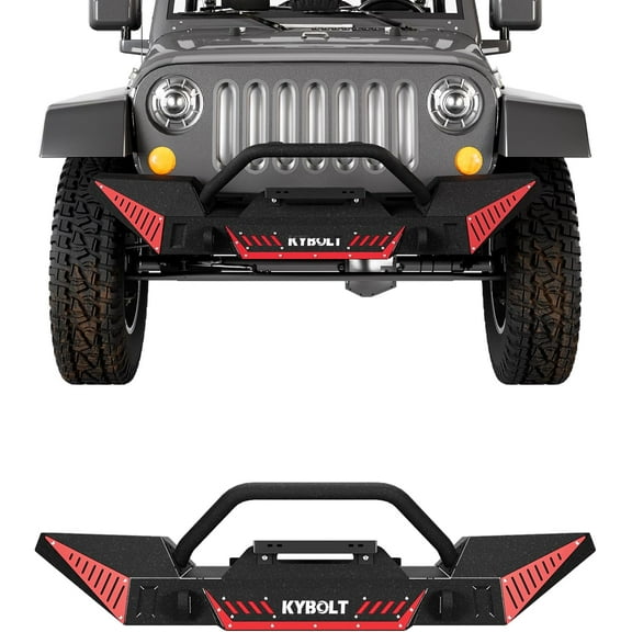 Pinypikaka Front Bumper Compatible for Jeep Wrangler JK & Unlimited JKU (2/4 Doors) 2007-2018, Rock Crawler Off Road Full Width Bumper w/Winch Plate & Paintable Armor