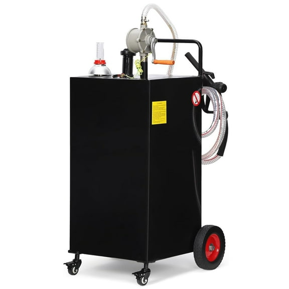 Pinypikaka Fuel Caddy, 30 Gallon Gas Caddy On 4 Wheels with Manual Transfer Siphon Pump, Gasoline Diesel Fuel Container for Cars, Lawn Mowers, ATVs, Boats
