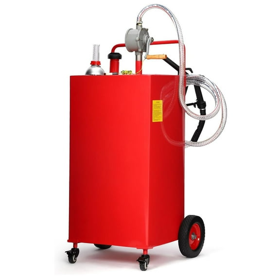 Pinypikaka Fuel Caddy, 35 Gallon Gas Caddy On 4 Wheels with Manual Transfer Siphon Pump, Gasoline Diesel Fuel Container for Cars, Lawn Mowers, ATVs, Boats