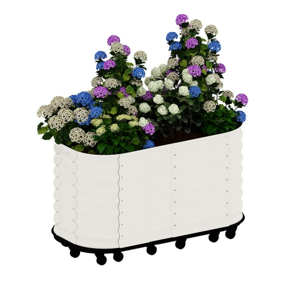 Pinypikaka Galvanized Raised Garden Bed with Wheels & Water Reservoir Outdoor Planter Box, Elevated Raised Beds for Gardening, Portable Garden Box for Plants