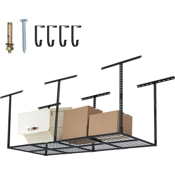 Pinypikaka Garage Ceiling Storage Racks 96"x36" Heavy-Duty Steel Garage Ceiling Rack with Space-Saving Design, Adjustable Height, 600lbs Weight Capacity, 3'x8'