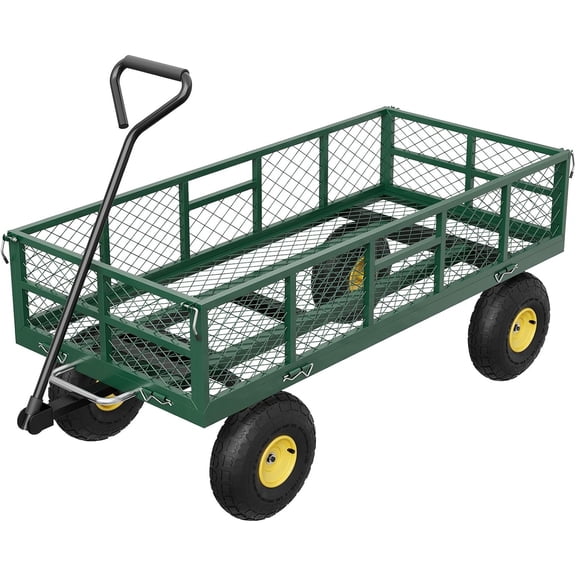 Pinypikaka Garden Dump Cart with Removable Sidewalls, 900 LBS Heavy Duty Steel Dump Wagon with 180° Swivel Handle & 10-inch Tires, Yard Cart Utility Wheelbarrow for Backyard Farm