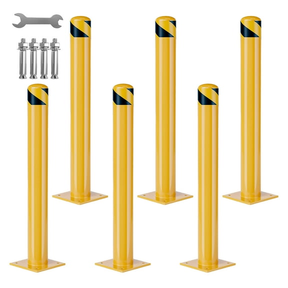 Pinypikaka Heavy Duty Steel Safety Bollards, 42 inch Parking Bollards Post, Removable Bollards for Warehouse, Garage, Parking Lot, Reflective Tape, Anchor Bolts Included, Set of 6