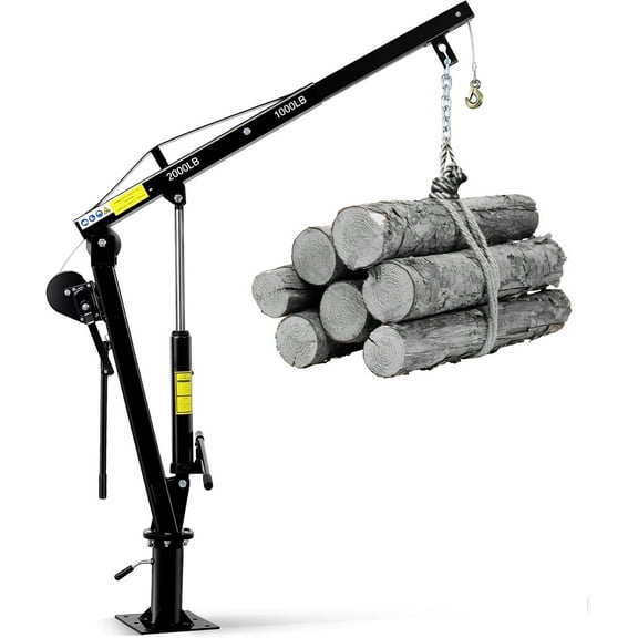 Pinypikaka Hydraulic Pickup Truck Crane with Manual Winch, 2000lbs Capacity, 5in-80in Lift, 360° Swivel Folding Truck Jib Engine Hoist Crane