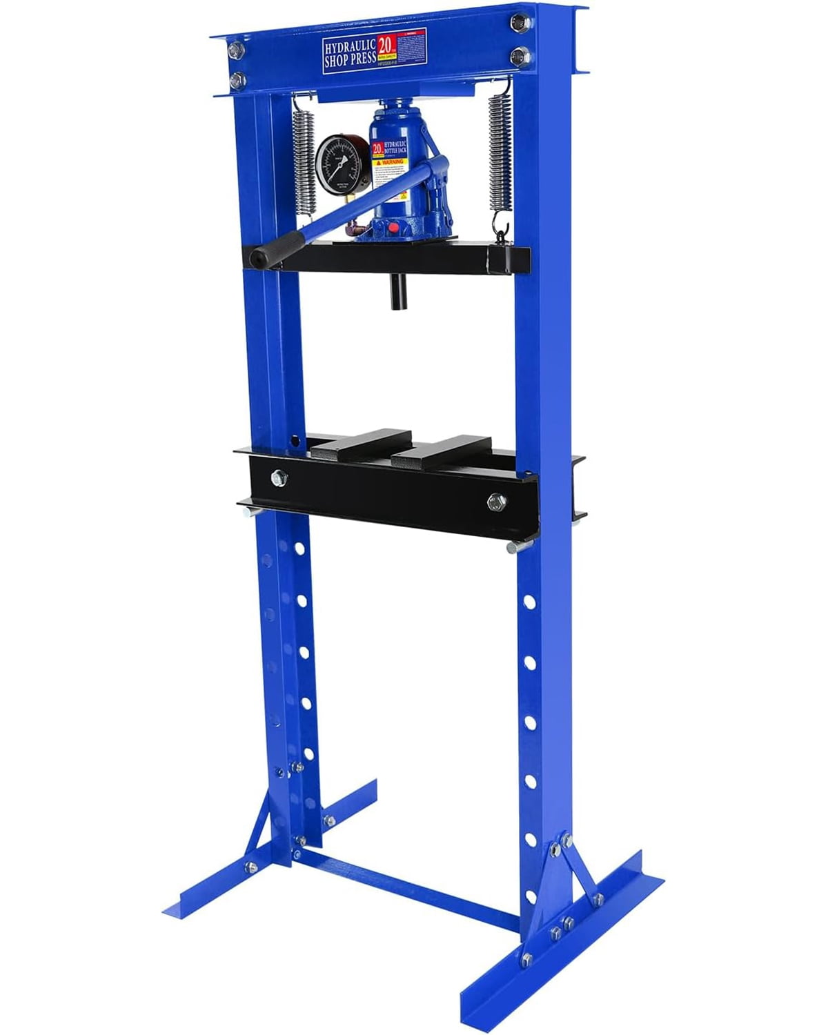 20Ton Bottle Jack Shop Press with Gauge, Bend, Straighten, or Press Parts, Install Bearings, U-Joints, Bushings, Ball Joints, and Pulleys,Blue