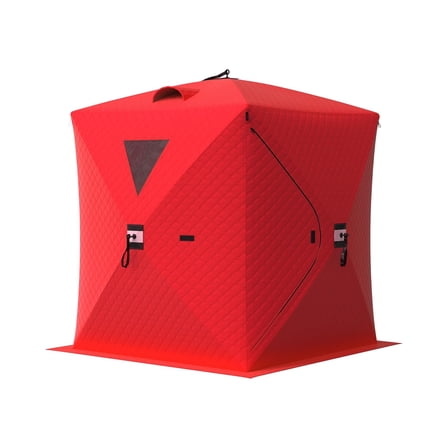 Pinypikaka Insulated Pop-Up Ice Fishing Tent, 3-4 Person Portable Hub-Style Tent, Windproof Thermal Shanty with Hub Design, 420D 3-Layer Fabric for Winter Fishing