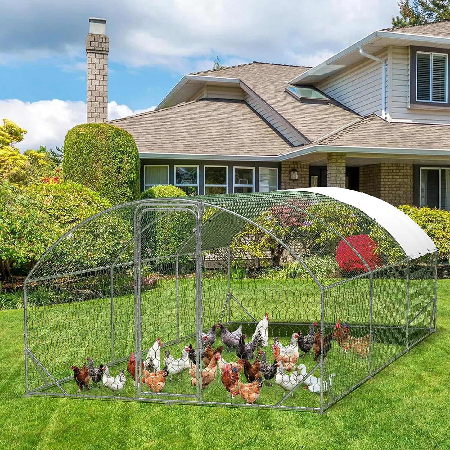 Pinypikaka Large Metal Chicken Coop for 6 to 10 Chickens, Chicken Pens ...