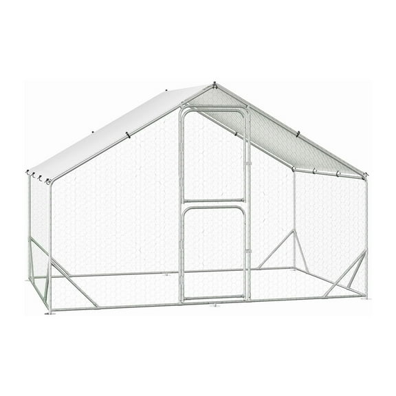 Pinypikaka Large Metal Chicken Coop, Walk in Chicken Runs with Cover for Yard, Large Chicken Coop with Double Door, Metal Chicken Pens for Outdoor Farm Yard
