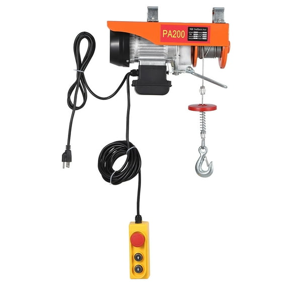 Pinypikaka Lift Electric Hoist 440lbs, 480W 110V Portable Electric Steel Wire Winch, 13ft Lifting Height Double Slings Engine Lift Electric Hoist Crane for Garage Warehouses Factories Building