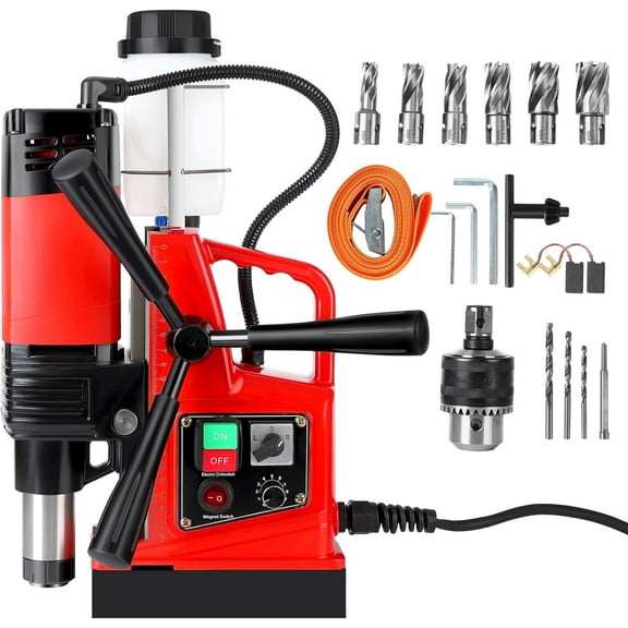 Pinypikaka Magnetic Drill Press 1400W, 2 inch Boring Diameter Magnetic Drill Press Machine 2250lbs Magnetic Force Magnetic Drilling System 810RPM 6Pcs Drill Bits Portable Electric Magnetic Drill