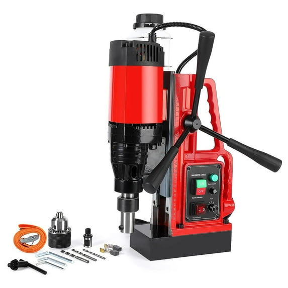 Pinypikaka Magnetic Drill Press 1550W, 2 inch Boring Diameter Portable Electric Magnetic Drill Machine 2922lbs Magnetic Force Magnetic Drilling System 500RPM 3Pcs Drill Bits, Single Track