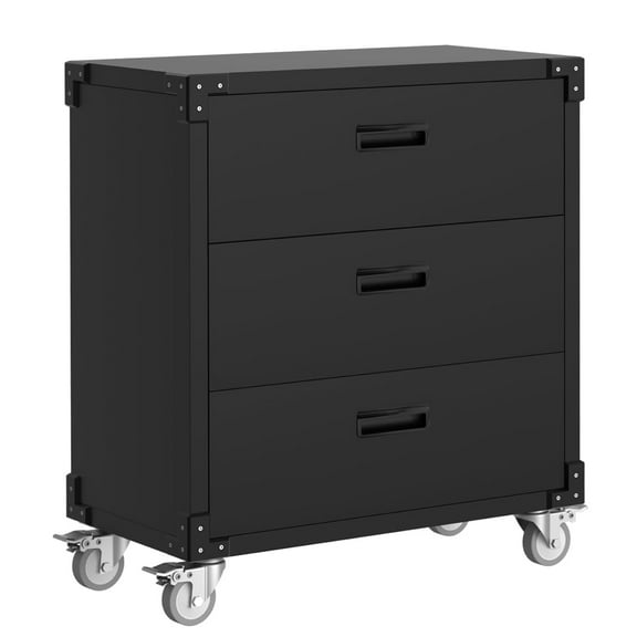 Pinypikaka Metal Storage Cabinet with 3 Drawers on Wheels, Heavy Duty Mobile Rolling Tool Cart and Tool Chest for Garage, Workshop, Home, Office, Warehouse, Black
