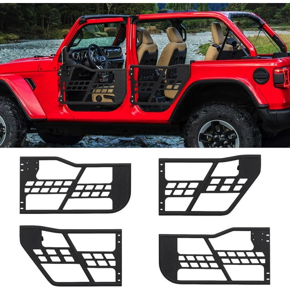 Pinypikaka Off Road Tubular Trail Doors Compatible with JeepWrangler JK 2007-2018 (4-Door Only), Set of 4 Half Tube Doors for Offroad Trail Adventure