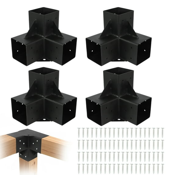 Pinypikaka Pergola Brackets Kit for 6" x 6" (Actual 5.6" x 5.6") Lumber, 4PCS 3-Way Heavy Duty Steel Corner Bracket Woodworks Kit for Gazebo, Patio Pergolas