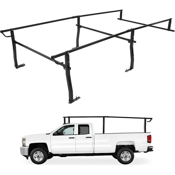 Pinypikaka Pickup Truck Bed Rack, 45" - 66" Adjustable Width, 1000 LBS Max Capacity, Non-Drilling Full Size Steel Truck Ladder Rack, Heavy Duty Truck Bed Ladder Rack for Kayak, Surfboard, Tent