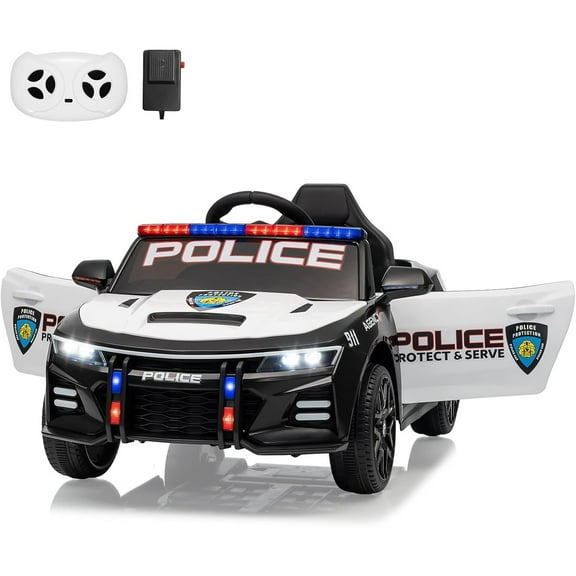 Pinypikaka Police Ride on Car for Kids 12V Battery Powered Ride-On Toys Cop Cars with Remote Control, Emergency Alert Tones, Flashing Lights, Music, Spring Suspension