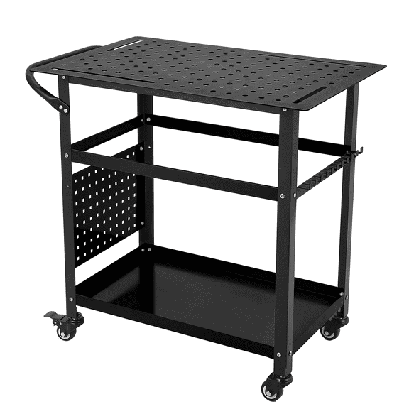 Pinypikaka Portable Rolling Welding Table, 36''x 24" Welding Table Top, Steel Welding Workbench with Pegboard, Hooks, Tool Slots, 600LBS Welding Fixture Table for Shop