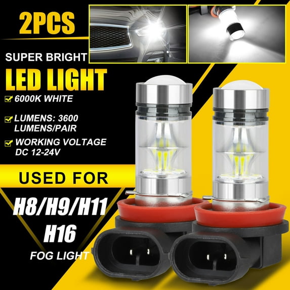 Pinypikaka Set of 2 H8 H11 H16 LED Fog Light Bulbs 200W 6000K White Fog Light Driving Light Bulbs