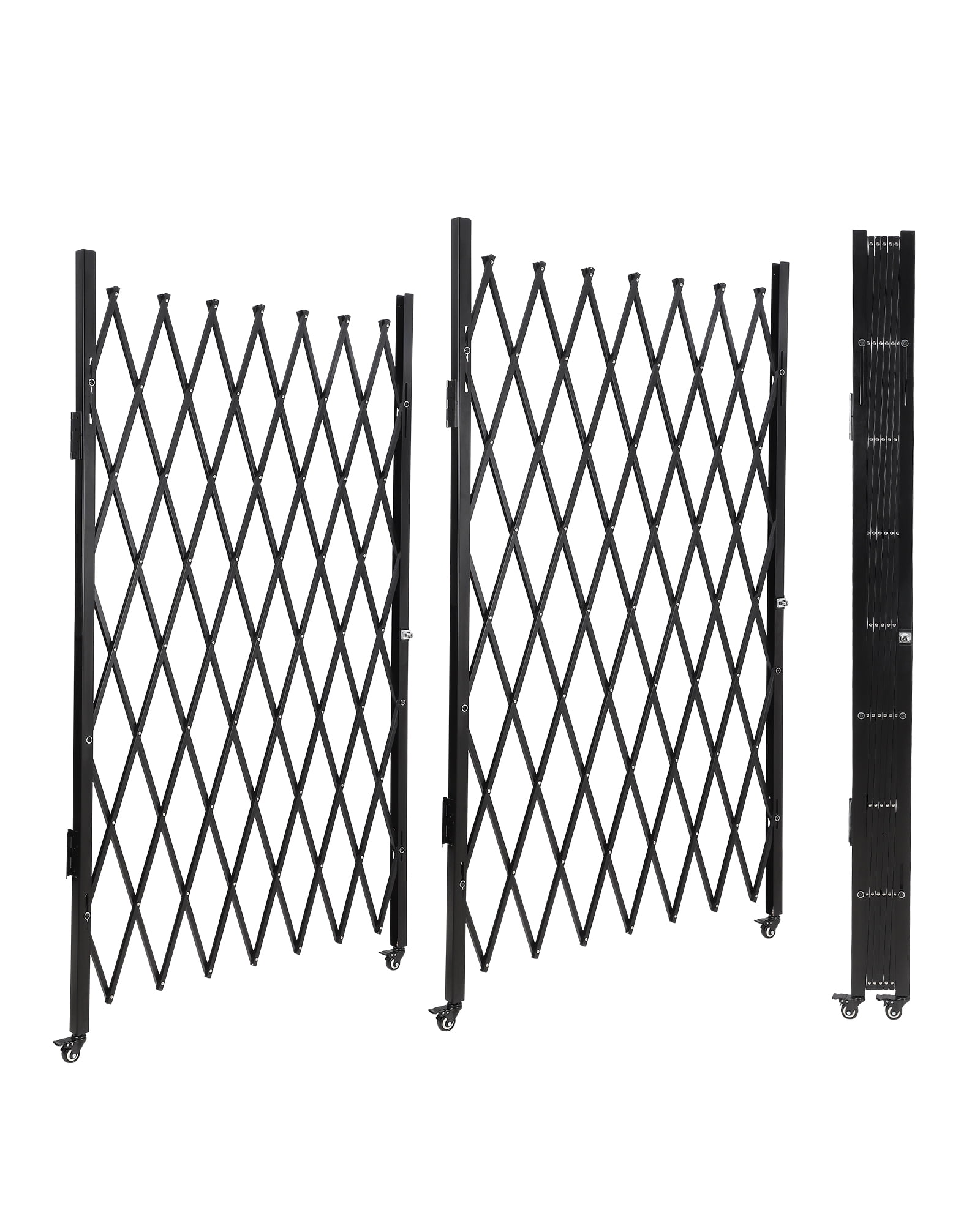 Pinypikaka Single Folding Security Gate, Flexible Expanding Security Gate, Folding Driveway Door Gate, Aluminum Security Gate, 360° Rolling Barricade Gate, Scissor Gate or Door, Black