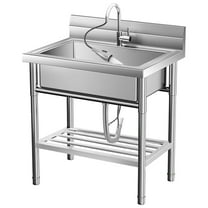Pinypikaka Stainless Steel Utility Sink 20"x20"x34" Freestanding Commercial Kitchen Sink Set with Hot/Cold Pipes&Pull-Down Faucet for Restaurant Laundry Garage Outdoor Garden