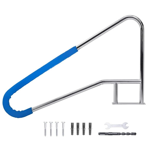 Pinypikaka Swimming Pool Handrails 55" x 32" Pool Railings for Inground Pools, 304 Stainless Steel Load Capacity 385 LBS, Non-Slip Pool Handrail with Blue Handle Covers and Quick Install Fittings