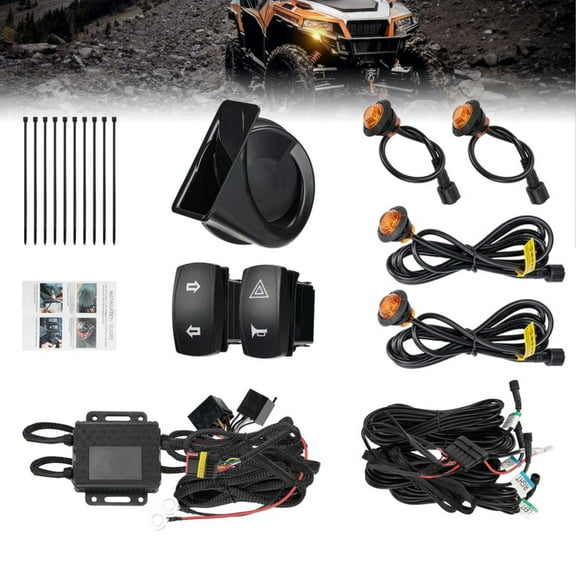 Pinypikaka Universal UTV Turn Signal Kit with Horn, Pre-Wired, Plug and Play UTV ATV Blinker with Rocker Switch, Compatible with Polaris, Can-Am, CFMOTO