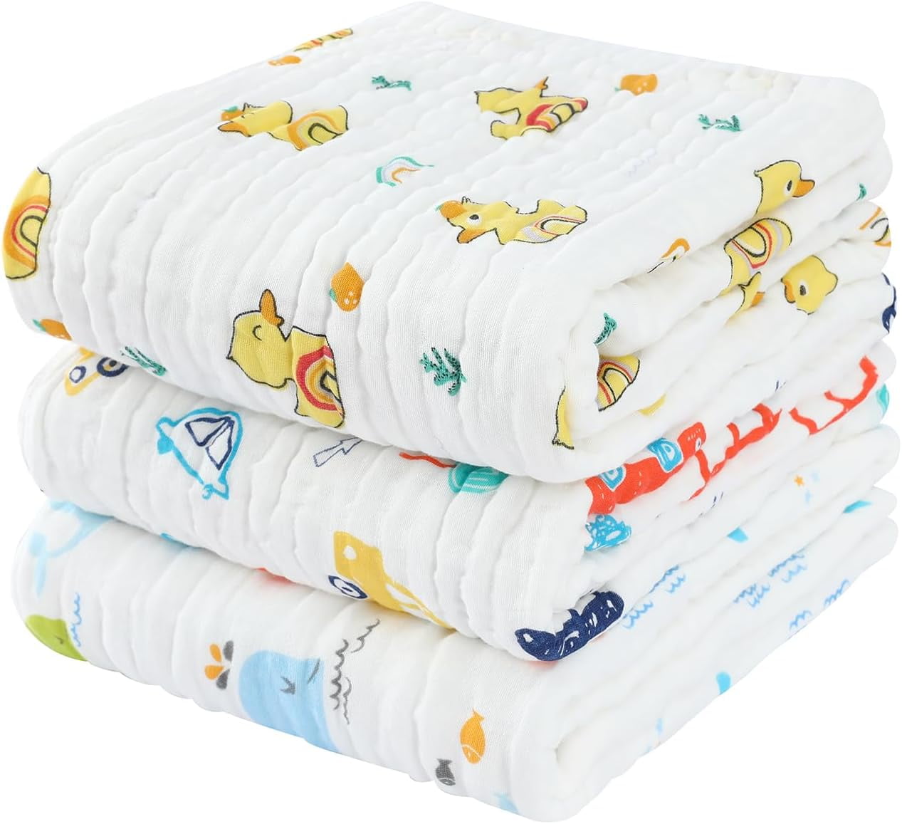 Pio Dino Baby Muslin Bath Towel (Kit w/ 3 units) 41.33" x 39.37'' White/Colorful