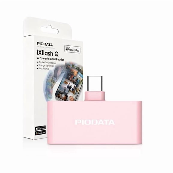PioData IXF1-C2B02_1 PioData iXflash Q Phone Drive & Micro SD Card Reader, USB-C Adaptor for iPhone/iPad/Android Passthrough Charging Pink