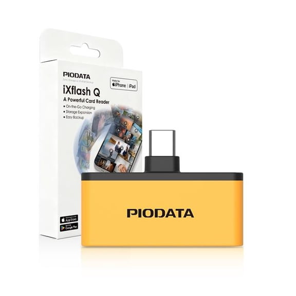 PioData IXF1-C2B03_1 PioData iXflash Q Phone Micro SD Card Reader, USB-C Adaptor for iPhone/iPad/Android Passthrough Charging Black/Yellow