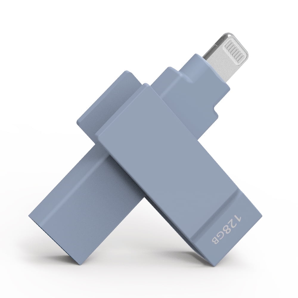 PioData iXflash 128GB Lightning & USB-A Flash Drive, Morandi Blue, Apple MFi Certified with iPhone, iPad & Computer Storage