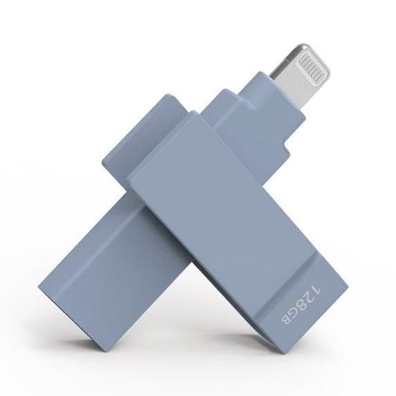 PioData iXflash 128GB Lightning & USB-A Flash Drive, Morandi Blue, Apple MFi Certified with iPhone, iPad & Computer Storage