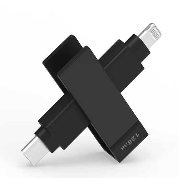 PioData iXflash 128GB Lightning & USB-C Flash Drive, Black, Apple MFi Certified with iPhone, iPad & Computer Storage