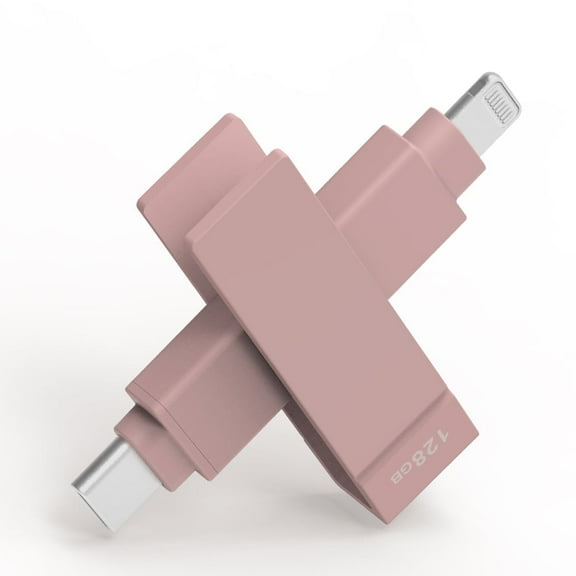 PioData iXflash 128GB Lightning & USB-C Flash Drive, Morandi Pink, Apple MFi Certified with iPhone, iPad & Computer Storage
