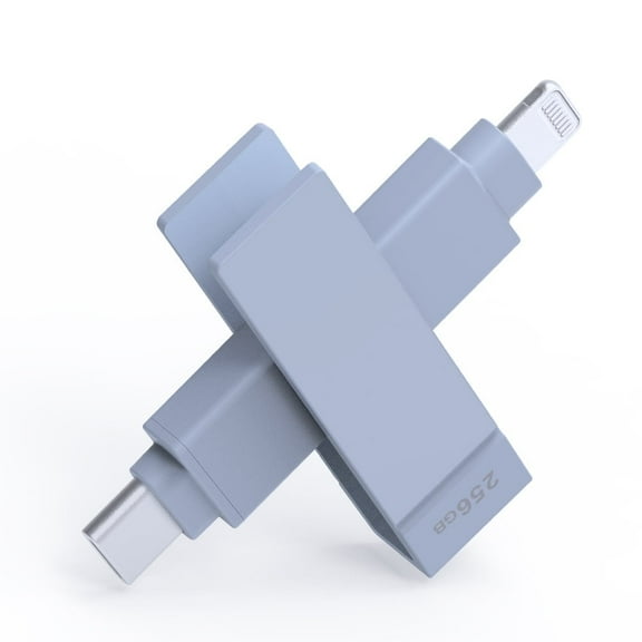 PioData iXflash 256GB Lightning & USB-C Flash Drive, Morandi Blue, Apple MFi Certified with iPhone, iPad & Computer Storage