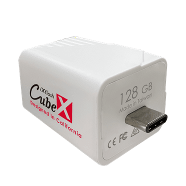 PioData iXflash Cube 128GB Photo Storage Device Apple MFi Certified USB Type C with Quick Charge for iPhone & iPad, Auto Backup Photos & Videos