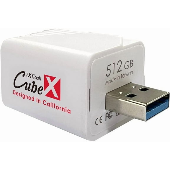 PioData iXflash Cube 512GB Photo Storage Device Apple MFi Certified USB Type A for iPhone & iPad, Auto Backup Photos & Videos