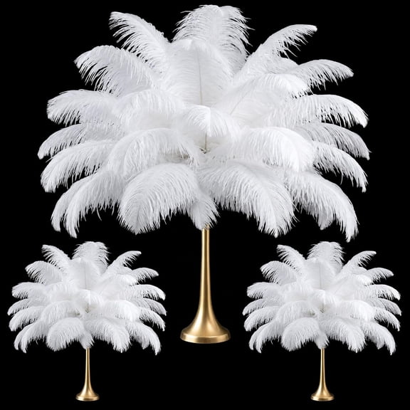 Piokio 100 Pcs Large Natural White Bulk Ostrich Feathers, 14-16 Inch 12-14 Inch 10-12 Inch 8-10 Inch Ostrich Feathers Plumes for Wedding Party Decoration, Centerpieces Home Decor Flower Arrangement