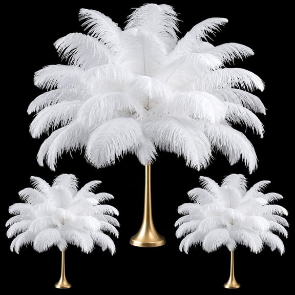 Piokio 100 Pcs Large Natural White Bulk Ostrich Feathers, 14-16 Inch 12-14 Inch 10-12 Inch 8-10 Inch Ostrich Feathers Plumes for Wedding Party Decoration, Centerpieces Home Decor Flower Arrangement