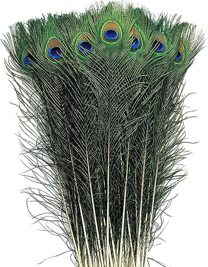 Piokio 30 pcs Peacock Feathers in Bulk 20-23inch(50-60 cm) Bulk for DIY Craft, Wedding, Halloween Decoration