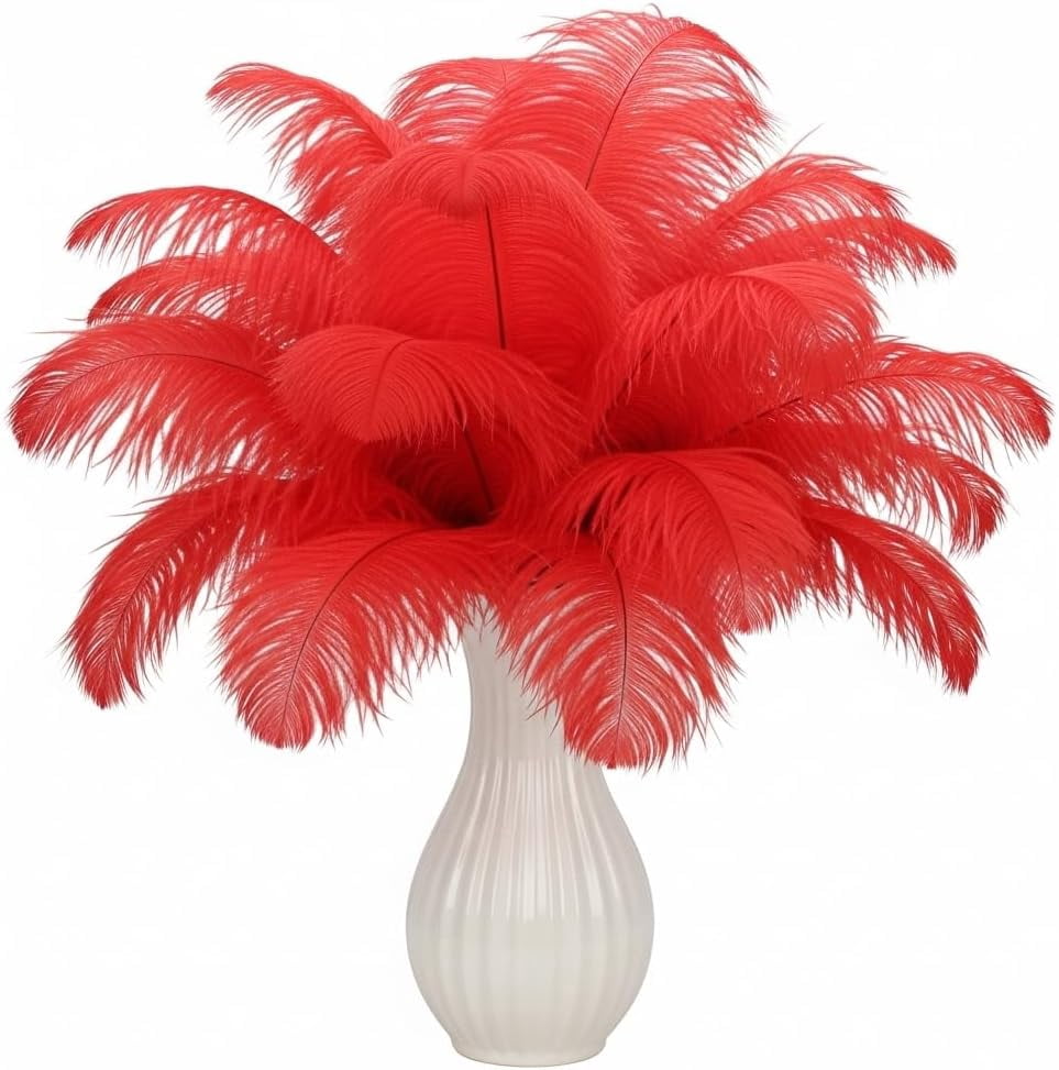 Piokio 40 pcs Red Ostrich Feathers 12-14 inch(30-35 cm) Bulk for Wedding Party Centerpieces, Gatsby Decorations and DIY Clothes Decoration