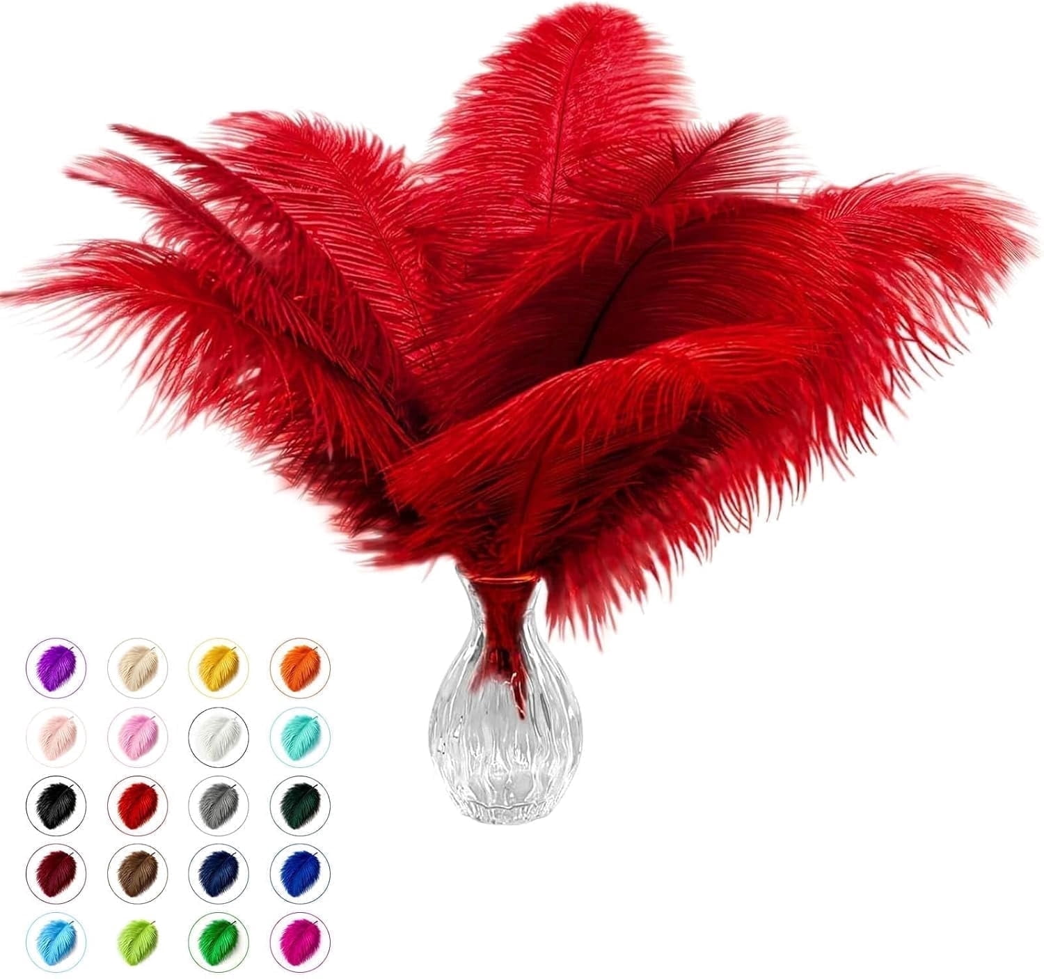Piokio 40pcs Natural Red Ostrich Feathers 10-12 inch (25-30cm) Bulk Feathers for Wedding Party Centerpieces, Home Decoration and DIY Clothing, Gatsby Decorations