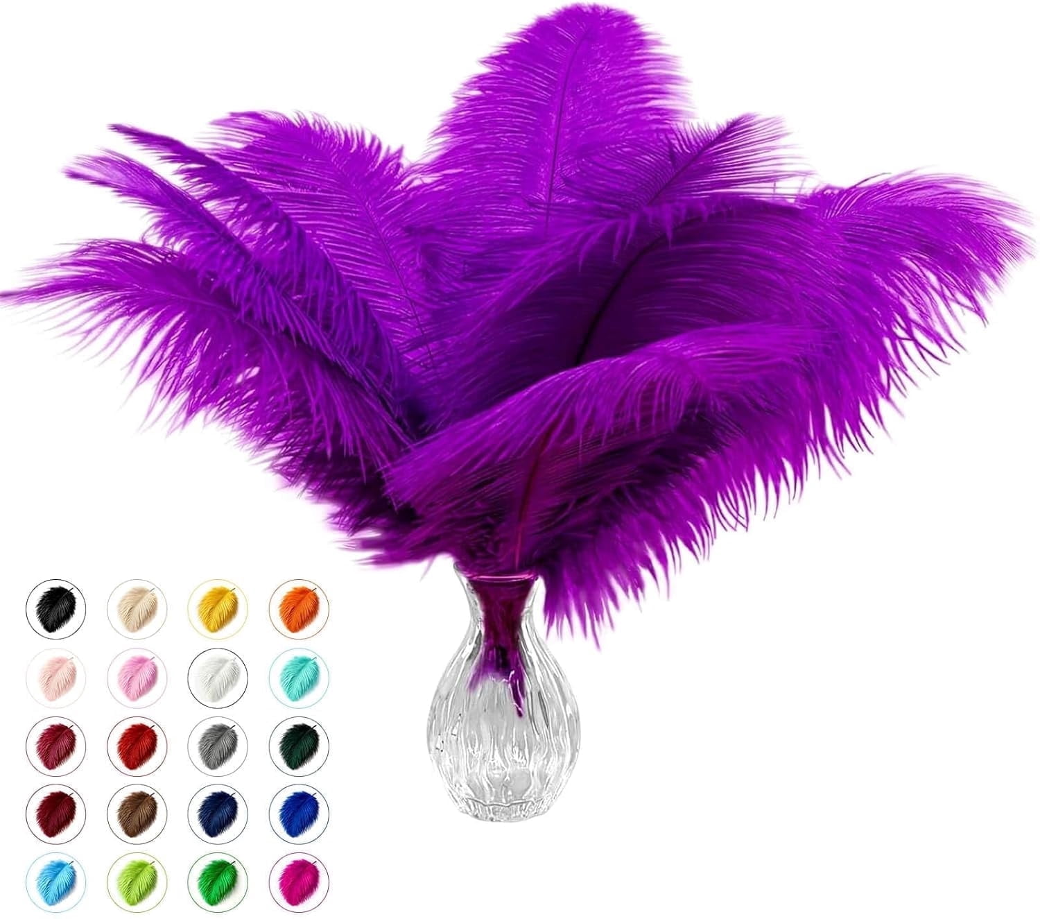 Piokio 40pcs Purple Ostrich Feathers 10-12 inch (25-30cm) Bulk Feathers for Home Decoration and DIY Clothing and DIY Clothes Decoration, Gatsby Decorations
