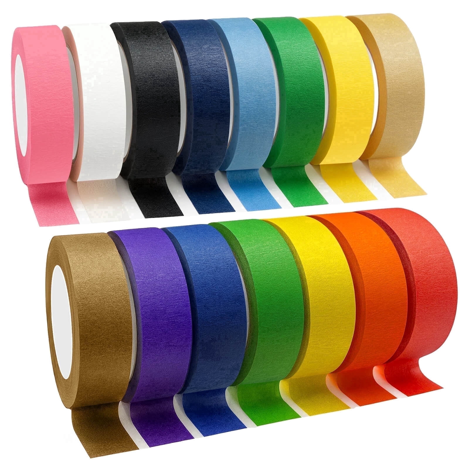Piokio Colored Washi Tape 15 Roll Multi pack - 10 Yard x 15mm Wide Set Rainbow Solid Color Tape for Egg Decorating, DIY School Supplies
