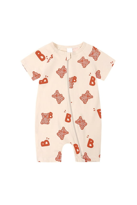 Bodysuits for Boys Summer Short Sleeve Print Double Zipper Crawl Suit Jumpsuits