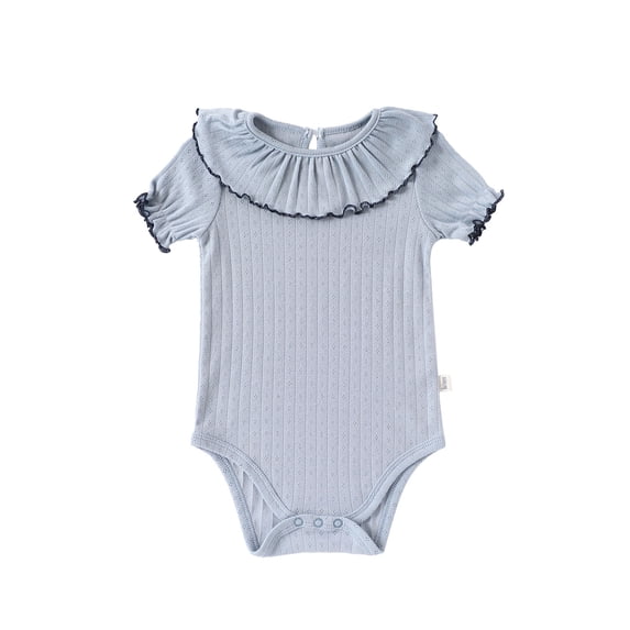 Piomll Bodysuits for Girls Lace Trim Short Sleeve Casual Soft Stretchy Rompers